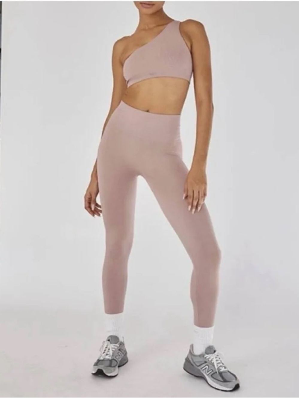 SET Active Mauve Pink Ribbed Leggings + Bra Set